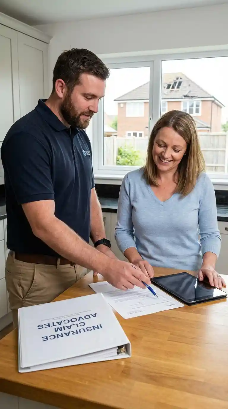 Service illustration of EDP Roofing meeting with homeowner to discuss her insurance claim rights