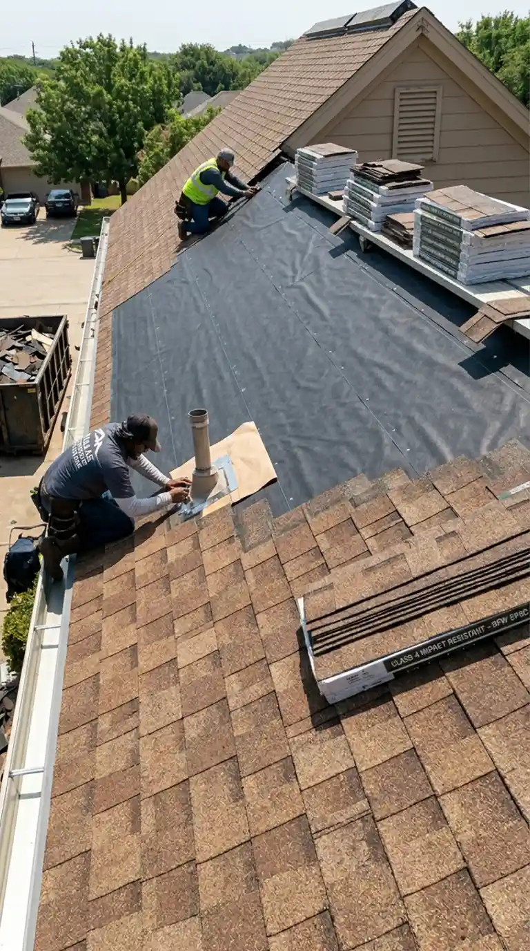 Service illustration of full roof replacement with class 4 impact resistant shingles